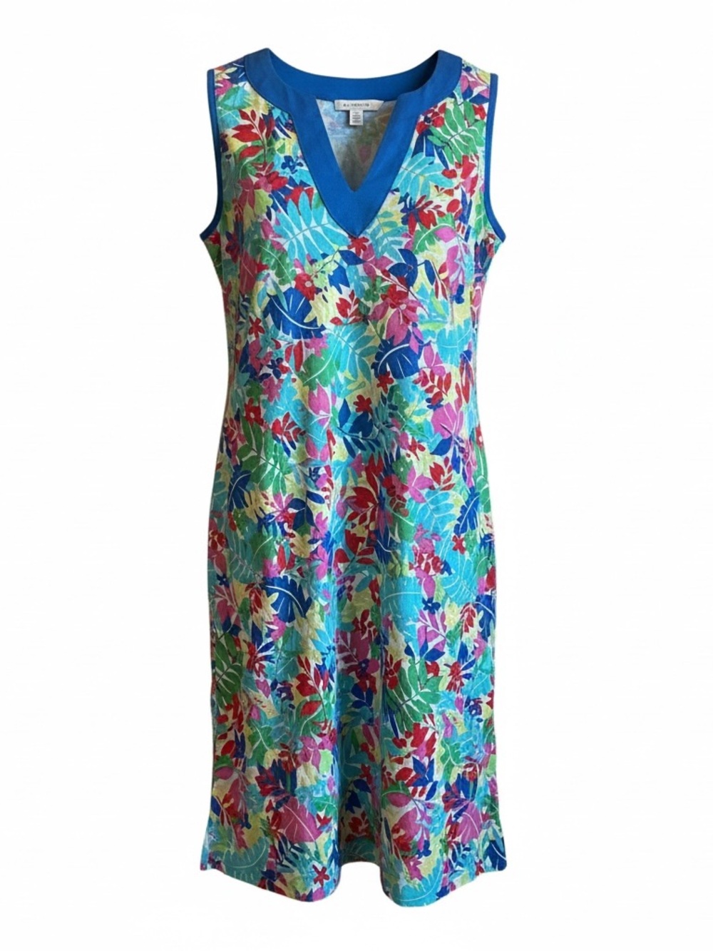 Women's Land's End Tropical Floral V-Neck Sleeveless Dress - Blue Multi Sm L